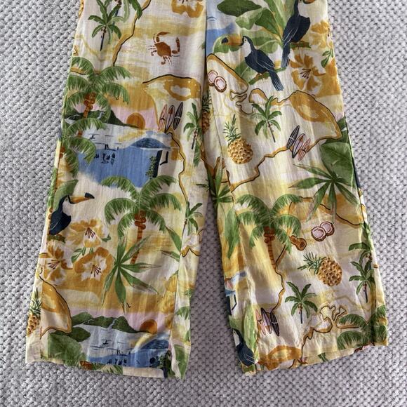 Rachel Zoe Pants S Yellow Linen Tropical Novelty Print PullOn High Rise Wide Leg - Picture 4 of 15